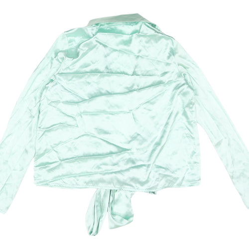 Boohoo Green Cropped Satin Blouse, Size 14, Casual V-Neck