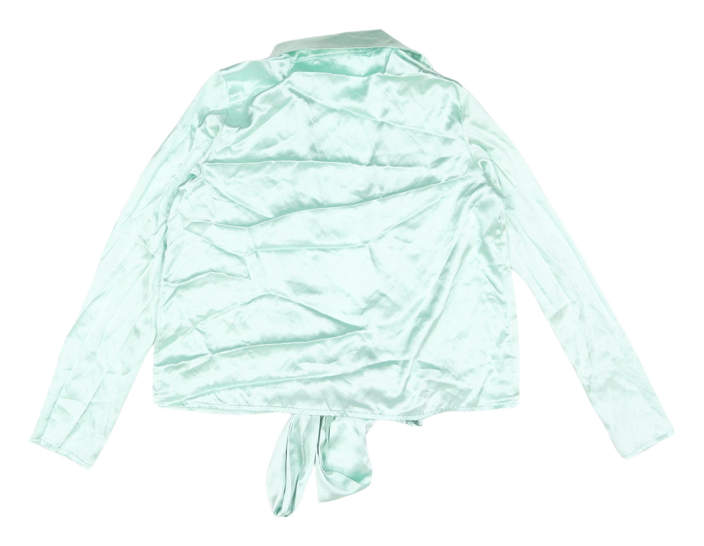 Boohoo Green Cropped Satin Blouse, Size 14, Casual V-Neck