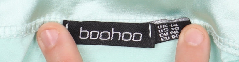 Boohoo Green Cropped Satin Blouse, Size 14, Casual V-Neck