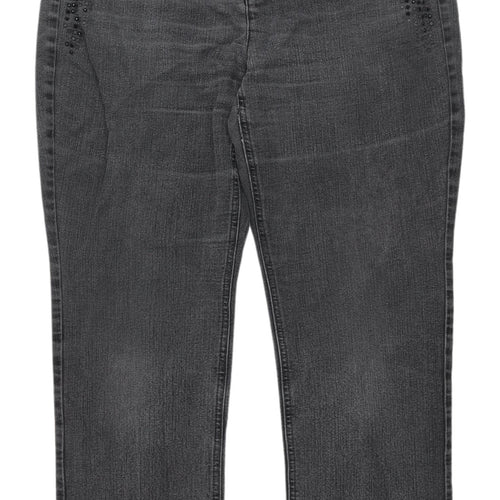 Chico's Grey Studded Straight Jeans - Women Size 6