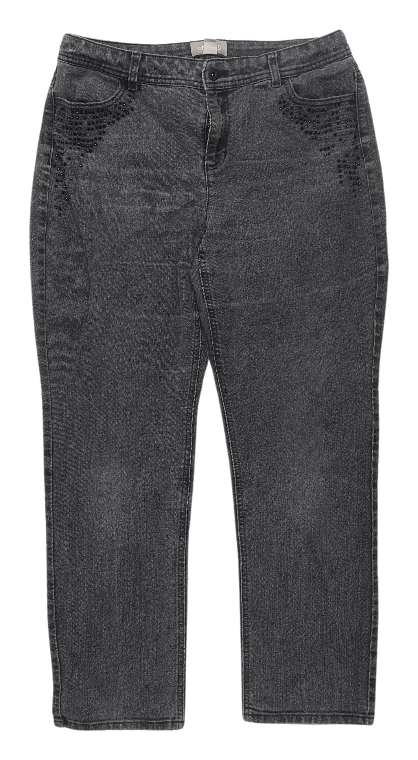 Chico's Grey Studded Straight Jeans - Women Size 6