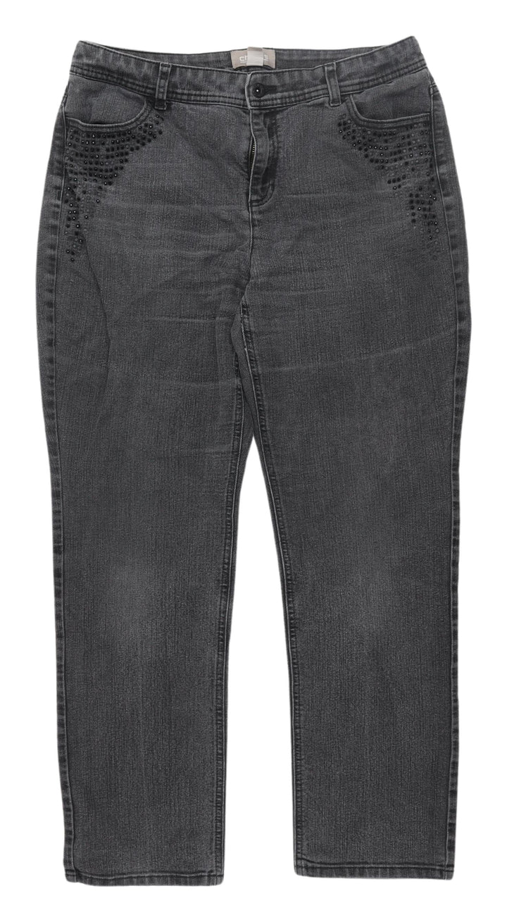 Chico's Grey Studded Straight Jeans - Women Size 6