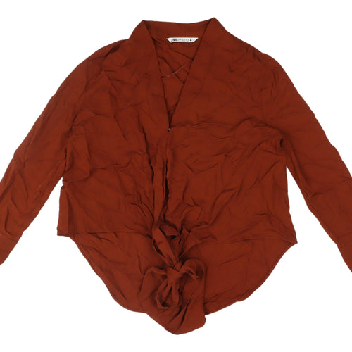 Zara Women's Brown Wrap Blouse XS Long Sleeve