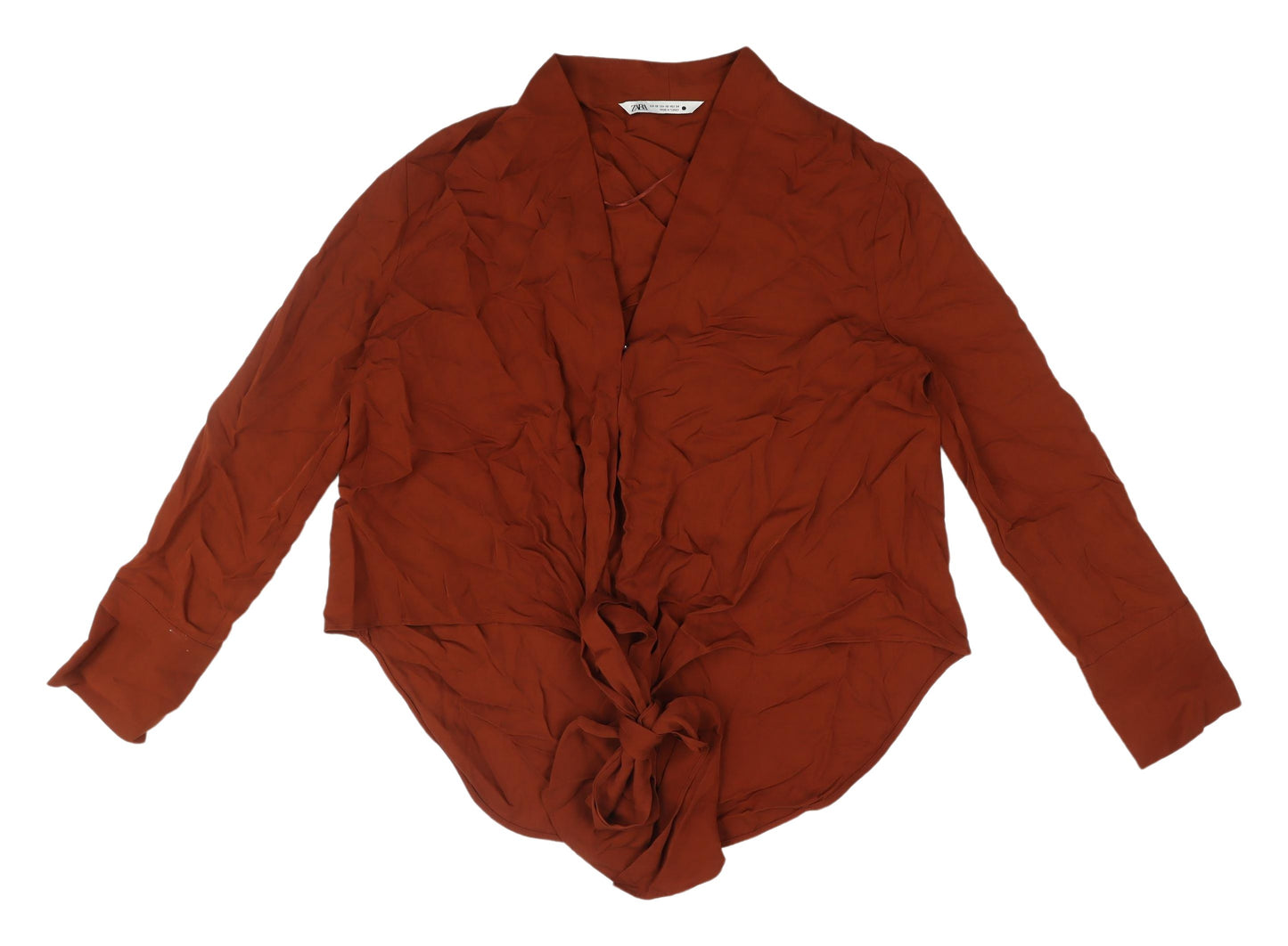 Zara Women's Brown Wrap Blouse XS Long Sleeve