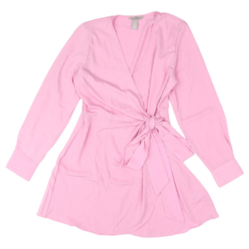 H&M Women's Pink Wrap Dress, Size 12, Long Sleeve