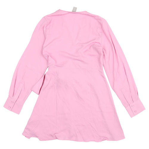 H&M Women's Pink Wrap Dress, Size 12, Long Sleeve