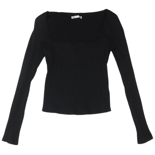 Zara Black Square Neck Long Sleeve Blouse, Size S