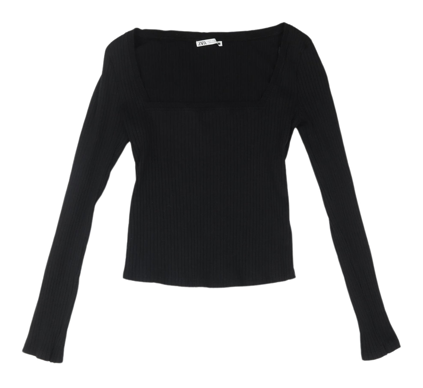 Zara Black Square Neck Long Sleeve Blouse, Size S