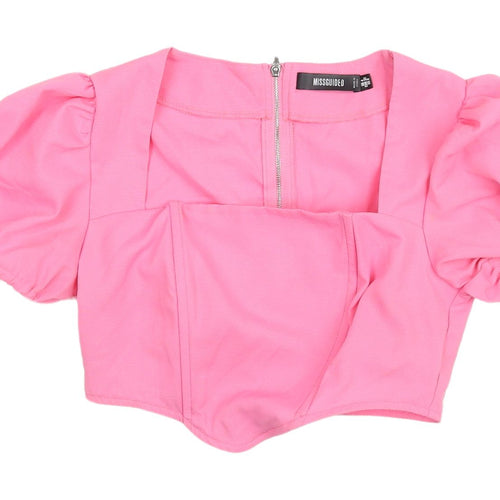 Missguided Women's Pink Cropped Blouse with Balloon Sleeves