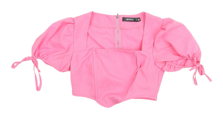Missguided Women's Pink Cropped Blouse with Balloon Sleeves