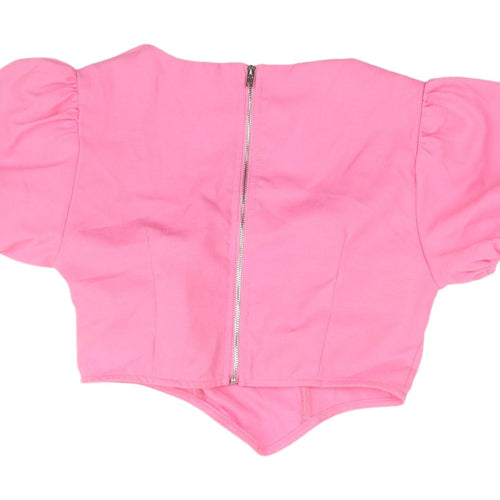 Missguided Women's Pink Cropped Blouse with Balloon Sleeves