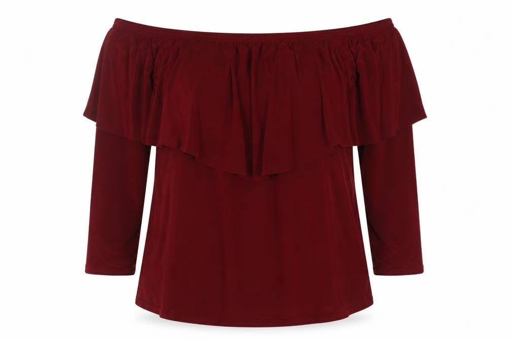Front view of Boohoo Women's Red Off Shoulder Blouse, size 18
