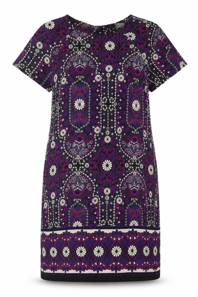 Front view of k & d London Multicoloured Shift Dress, UK 10, Short Sleeve