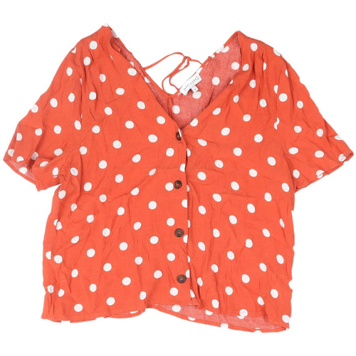 Warehouse Women's Orange Polka Dot Cropped Blouse, Size 14