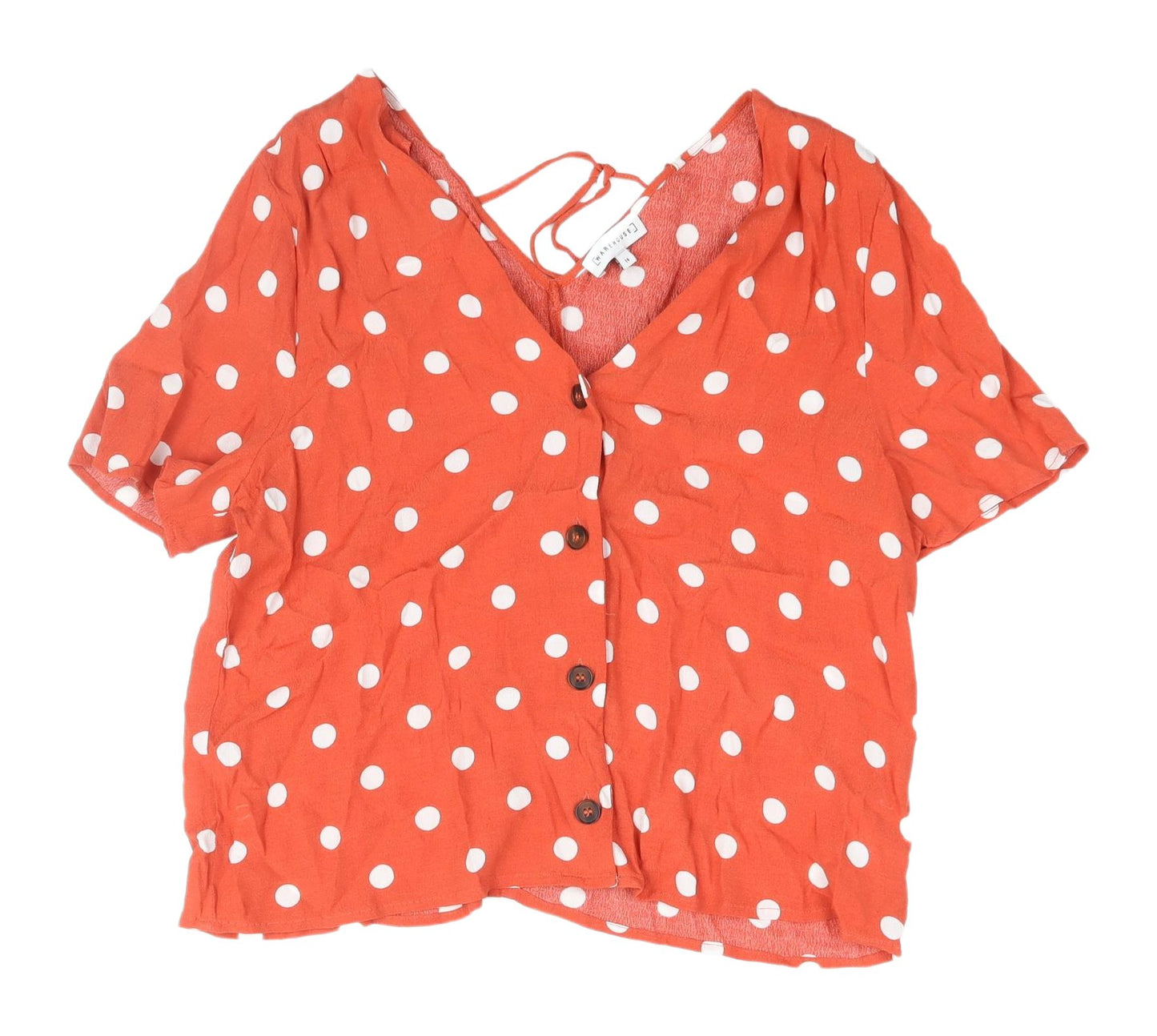 Warehouse Women's Orange Polka Dot Cropped Blouse, Size 14