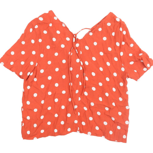 Warehouse Women's Orange Polka Dot Cropped Blouse, Size 14