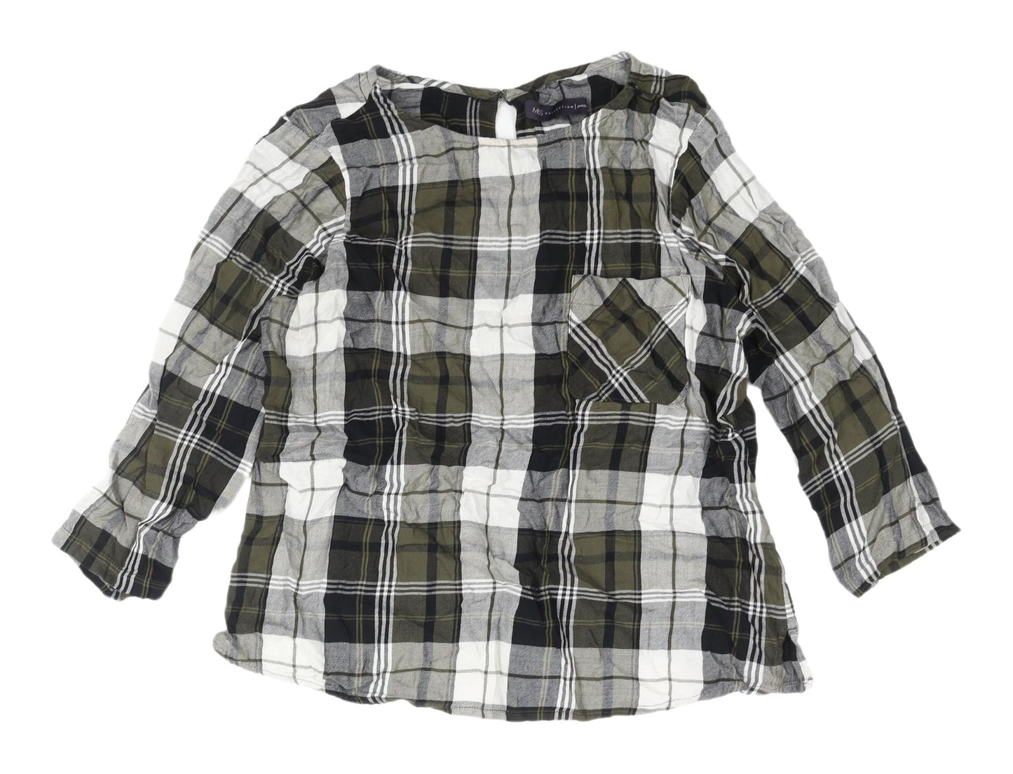 Marks and Spencer Women's Green Plaid Blouse, Size 12