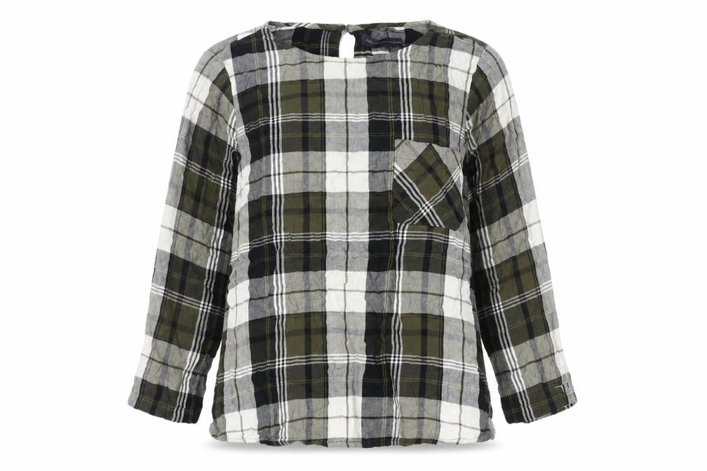 Front view of Marks & Spencer Women's Green Plaid Blouse, size 12