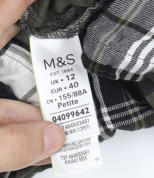 Marks and Spencer Women's Green Plaid Blouse, Size 12