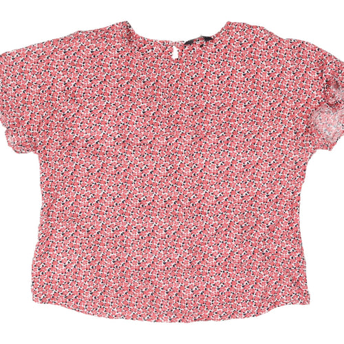 Marks and Spencer Women's Red Floral Flutter Sleeve Top