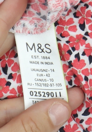Marks and Spencer Women's Red Floral Flutter Sleeve Top