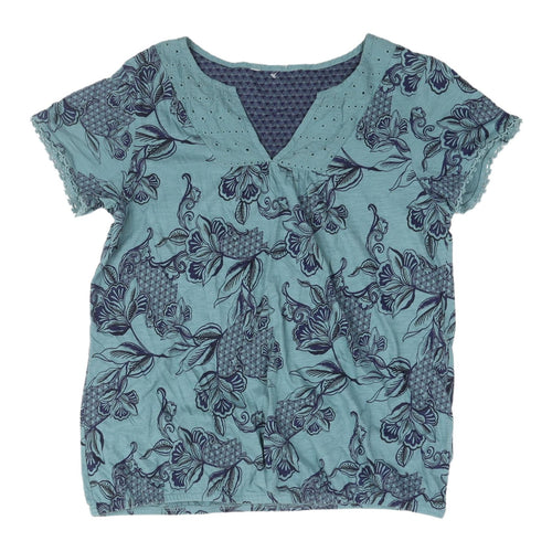 Debenhams Women's Blue Floral Short Sleeve Tunic Blouse