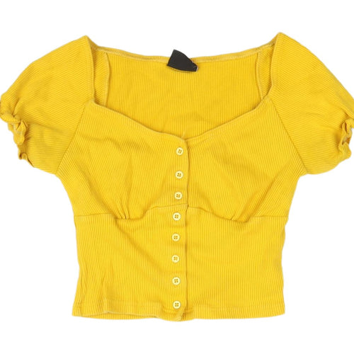 Minga London Yellow Cropped Blouse, Women's Size S