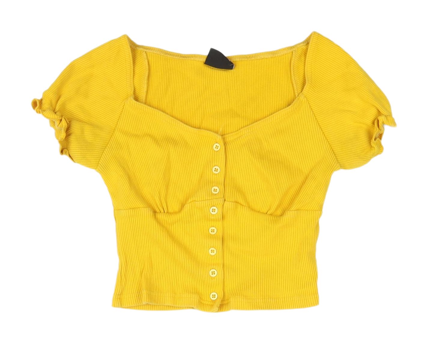 Minga London Yellow Cropped Blouse, Women's Size S