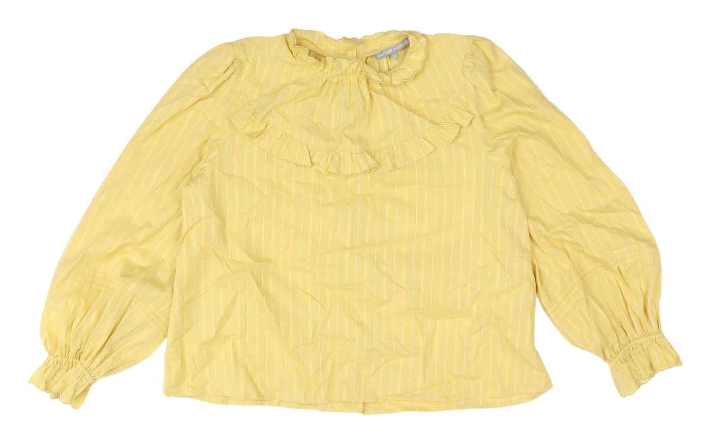 Oliver Bonas Yellow Striped Ruffle Blouse, Size 14