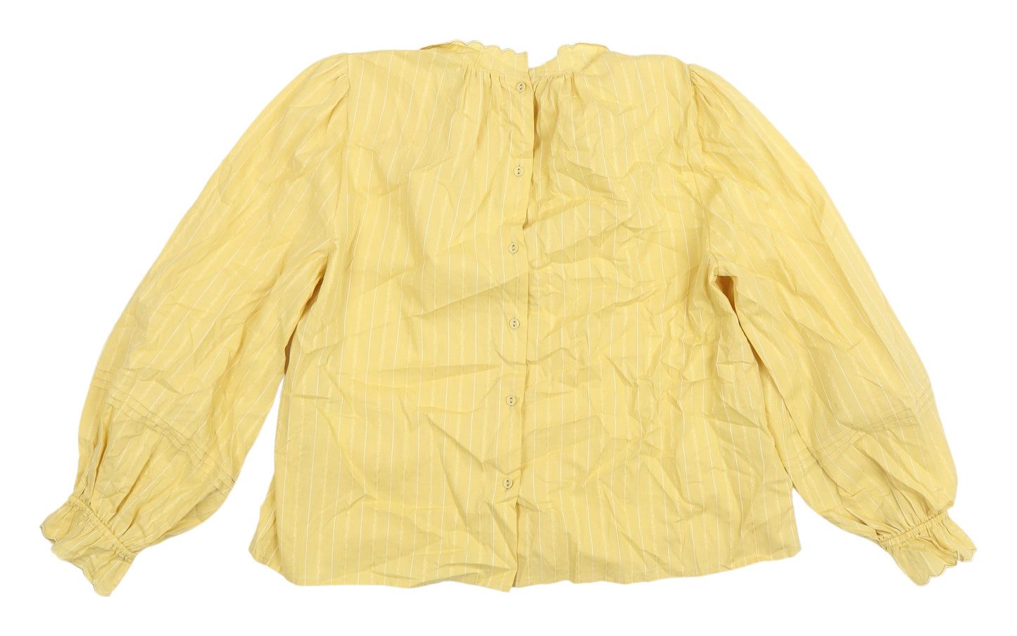 Oliver Bonas Yellow Striped Ruffle Blouse, Size 14