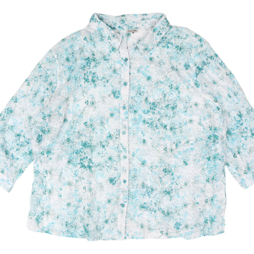 Damart Women's Blue Floral Button-Up Shirt, Size 28