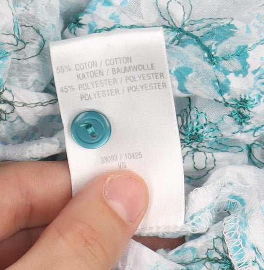 Damart Women's Blue Floral Button-Up Shirt, Size 28