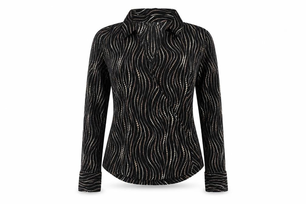 Front view of Marks & Spencer Black Geometric High Neck Women's Blouse