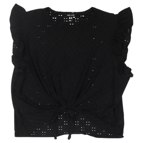 New Look Women's Black Crop Blouse, Size 18, Ruffle Casual