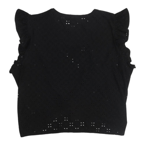 New Look Women's Black Crop Blouse, Size 18, Ruffle Casual