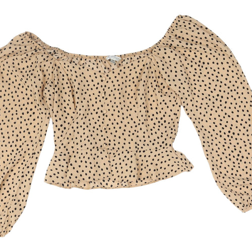 Miss Selfridge Women's Beige Polka Dot Cropped Blouse