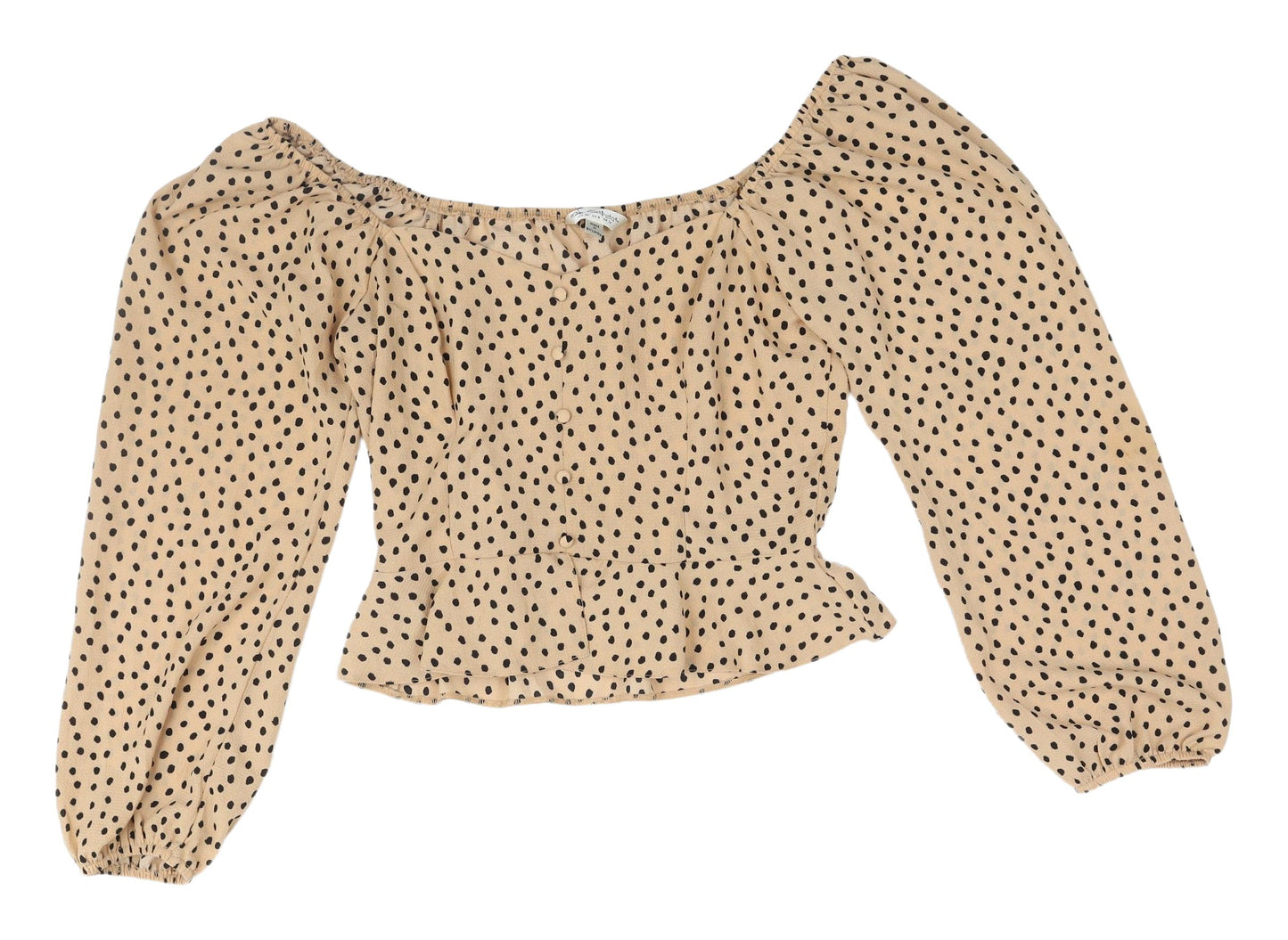 Miss Selfridge Women's Beige Polka Dot Cropped Blouse