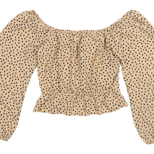 Miss Selfridge Women's Beige Polka Dot Cropped Blouse