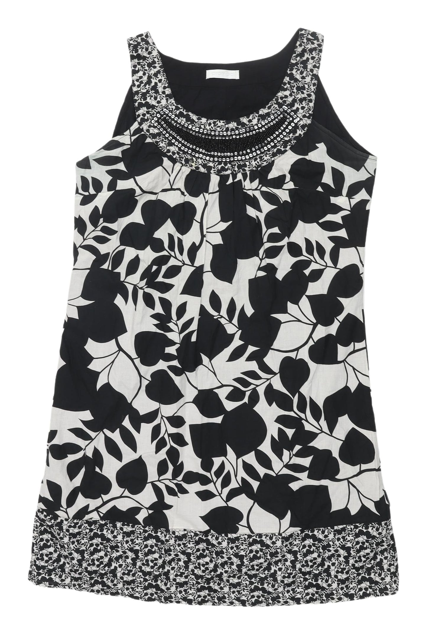 Promod Women's Black Beaded Floral Shift Dress Size 12