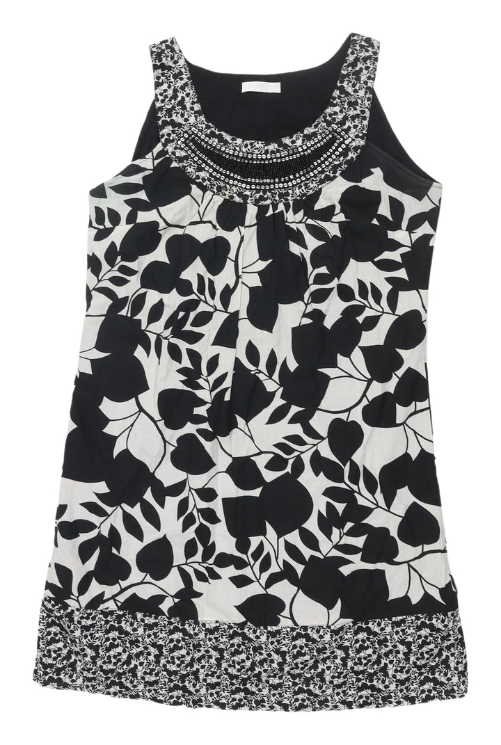 Promod Women's Black Beaded Floral Shift Dress Size 12