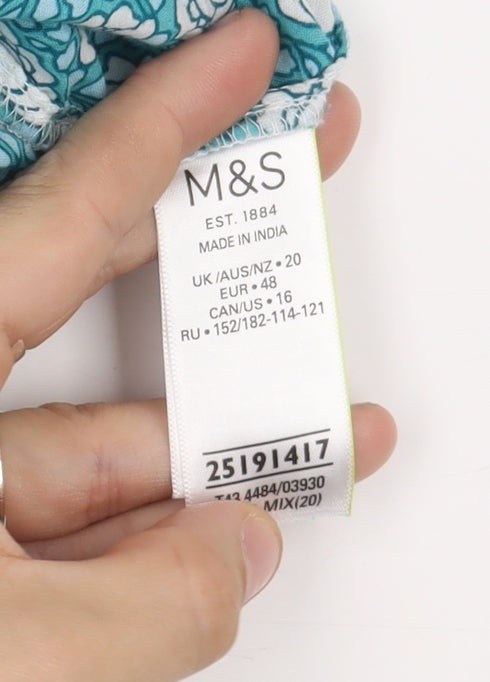 Marks and Spencer Women's Floral Button-Up Shirt - Size 20, Blue