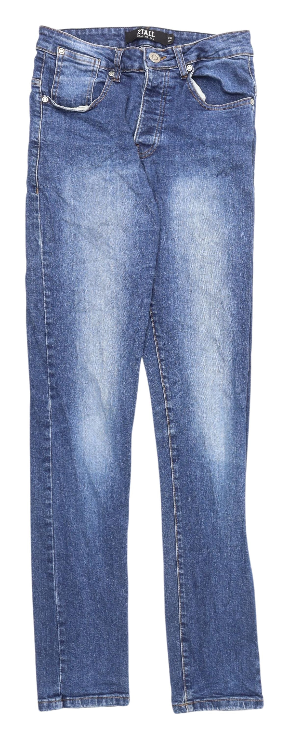 2TALL Unisex Blue Straight Jeans, Size 30, Tall