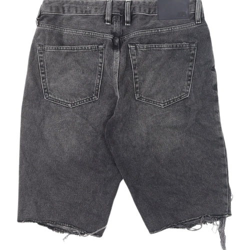 River Island Men's Black Cargo Shorts L Distressed Denim