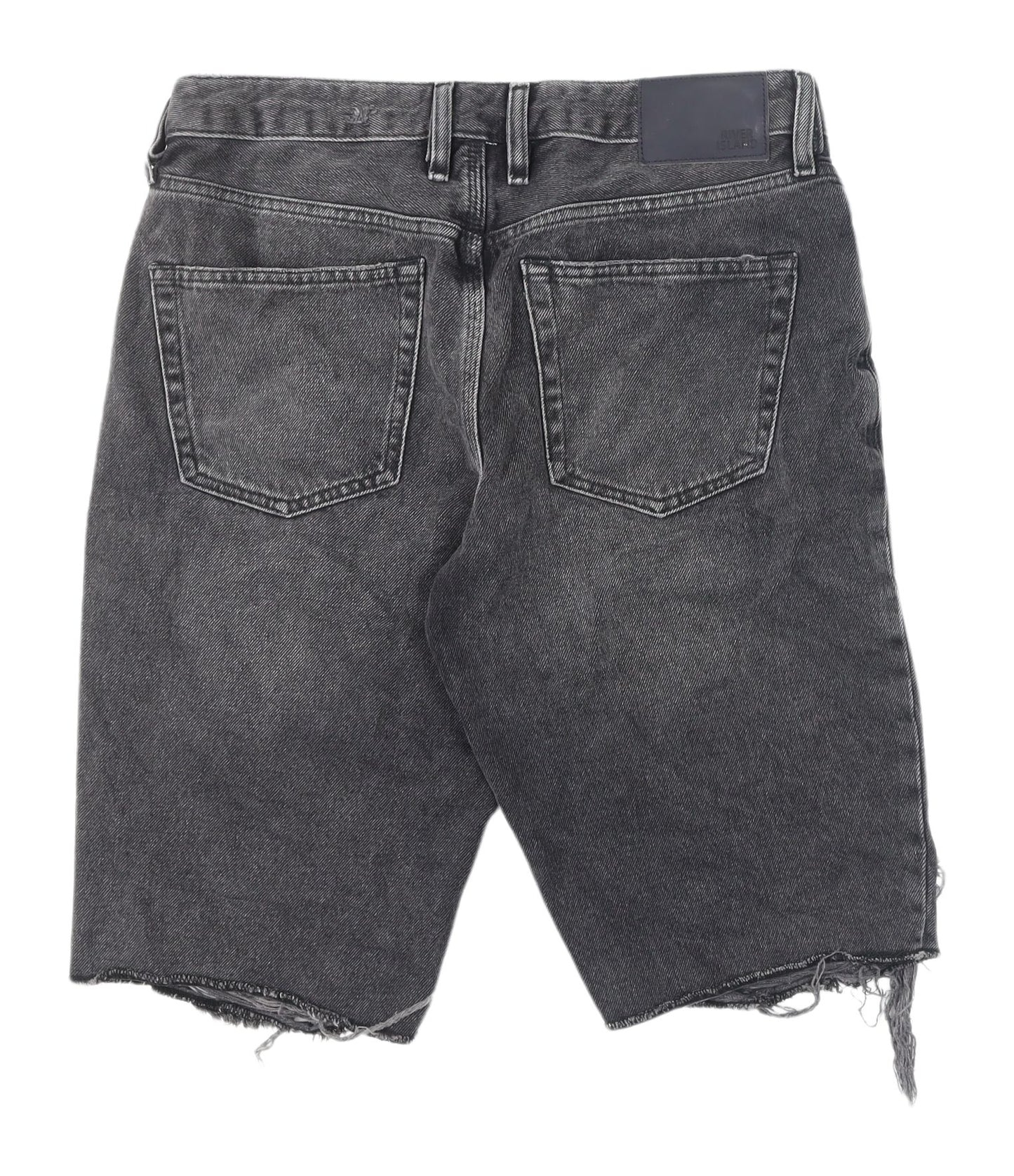River Island Men's Black Cargo Shorts L Distressed Denim