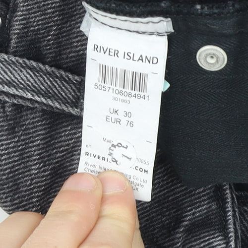 River Island Men's Black Cargo Shorts L Distressed Denim