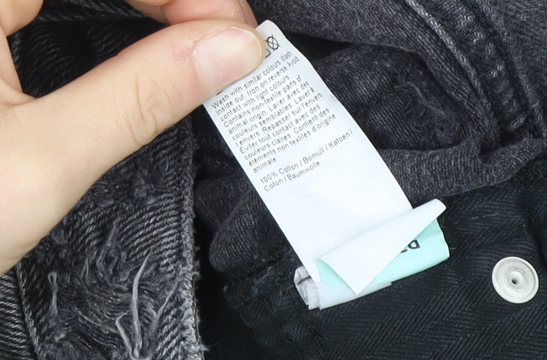 River Island Men's Black Cargo Shorts L Distressed Denim