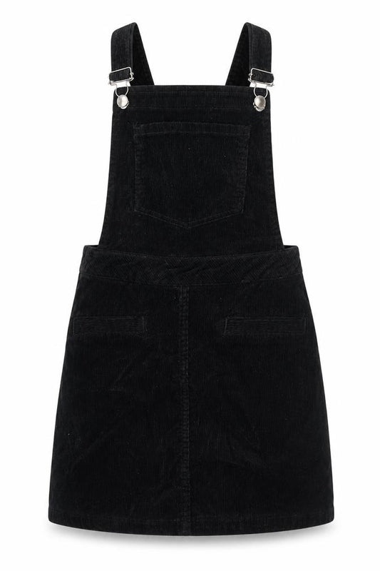 Front view of Divided Women's Black Corduroy Pinafore Dress