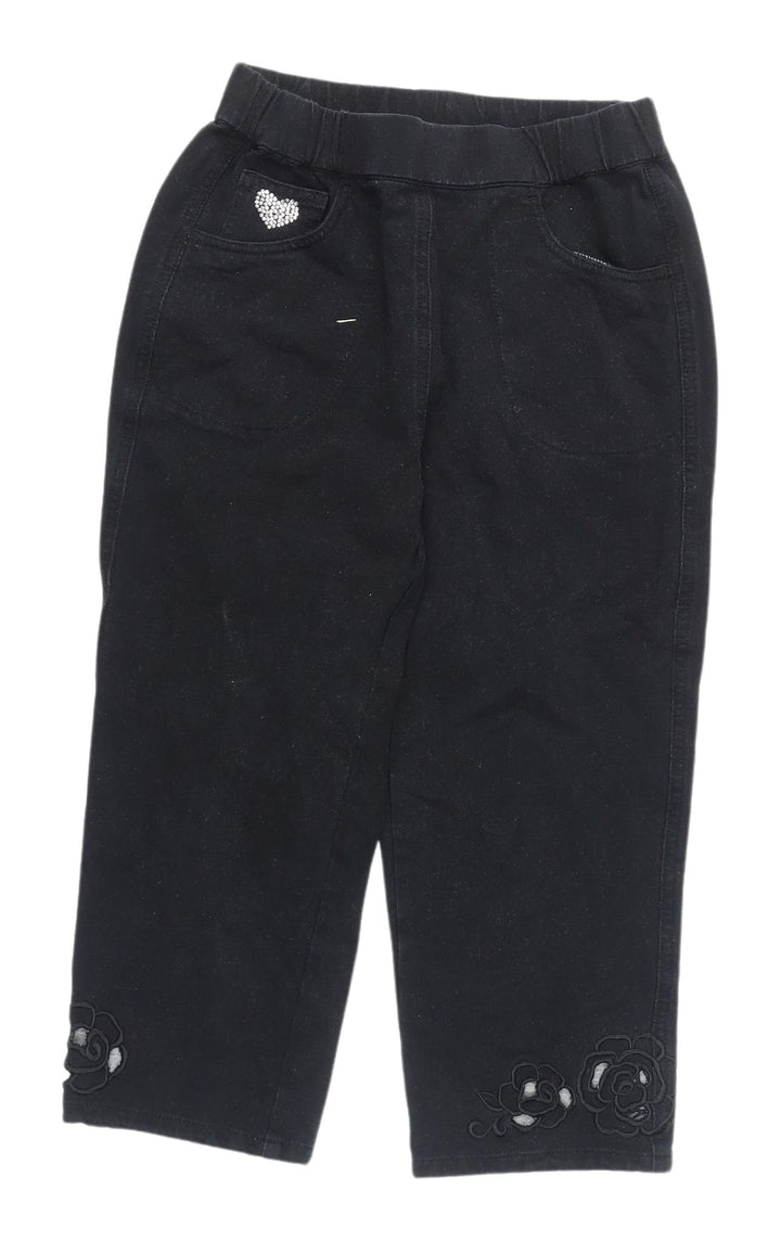 Quacker Factory Women's Black Cropped Floral Leggings, Size 2XS