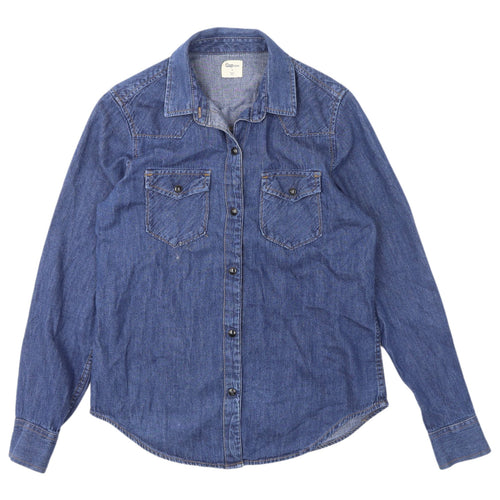 Gap Women's Blue Cotton Denim Button-Up Shirt S