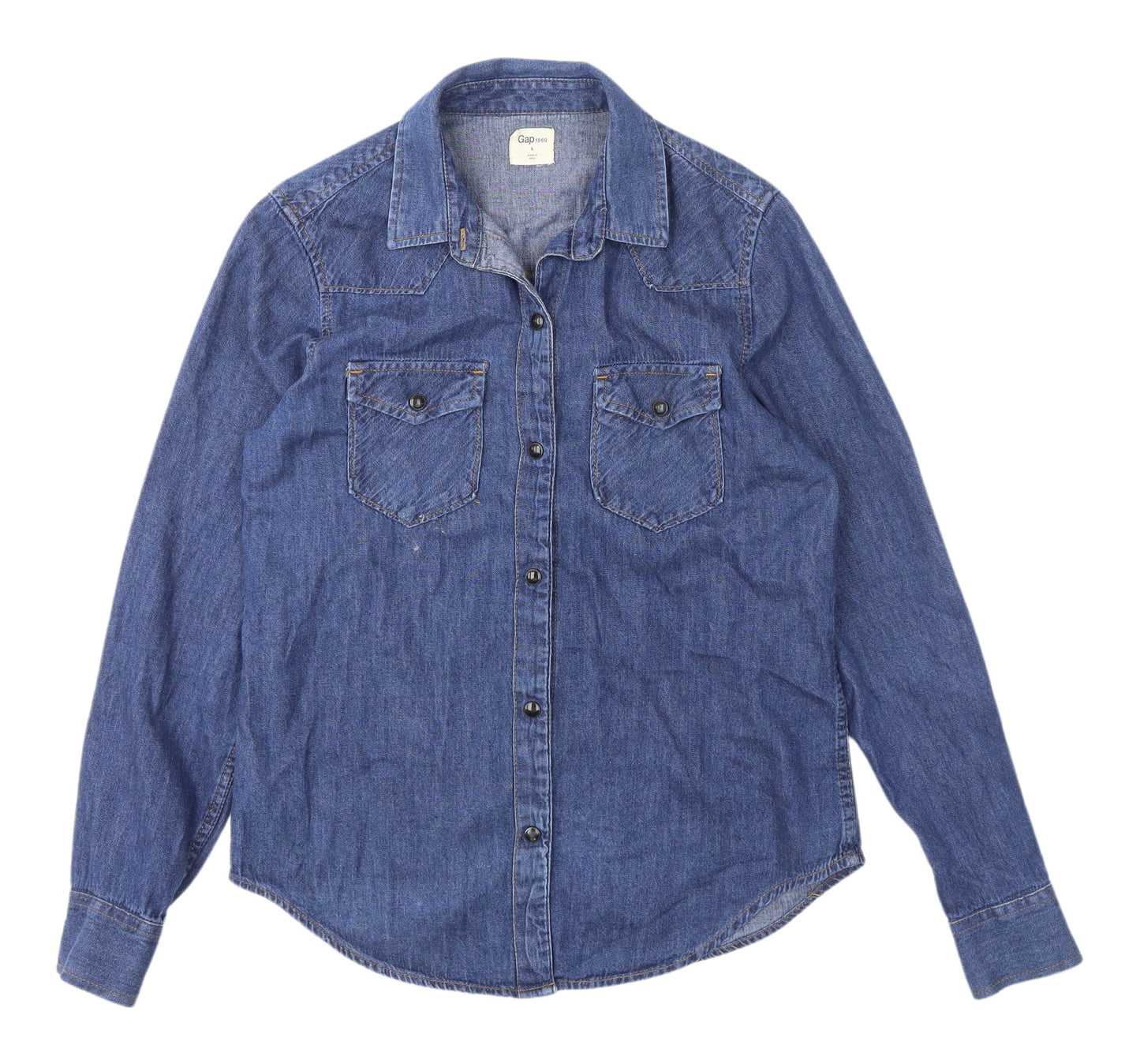 Gap Women's Blue Cotton Denim Button-Up Shirt S